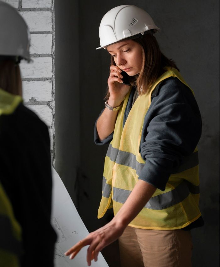 Inspector reviewing plans during Pre Purchase Home Inspection onsite